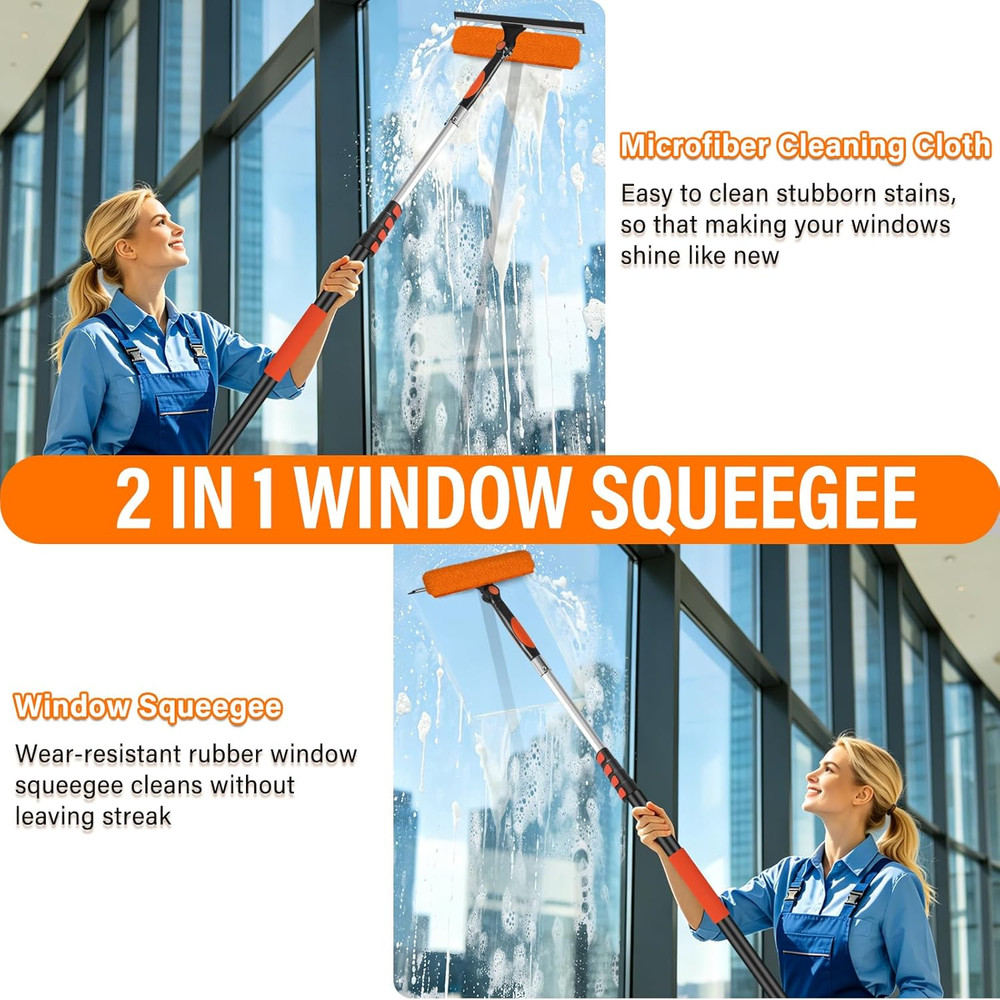 26FT Telescoping Window Squeegee Kit | 2-In-1 Professional Window Washer & Micro
