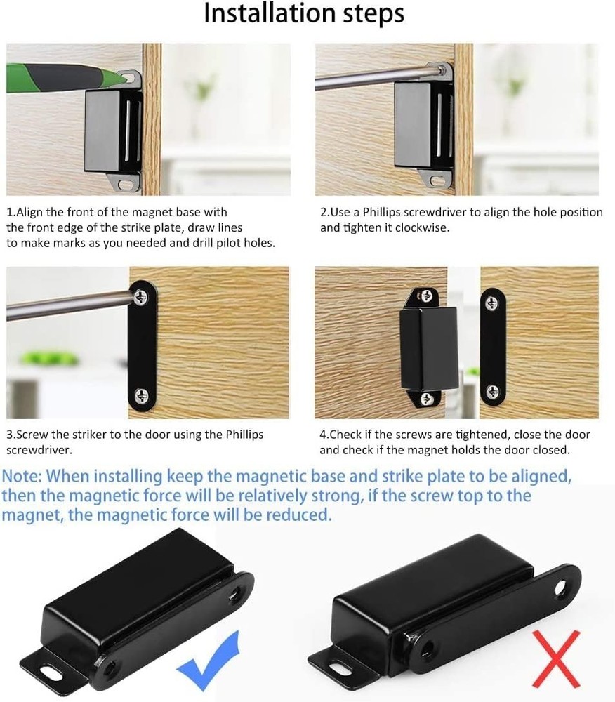 Child-Safe Magnetic Door Catch – 40lbs Pull Strength, Easy Installation, 2 Pack