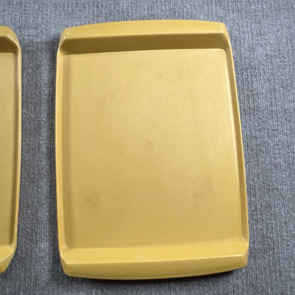 (2) Vintage TableCraft Rectangular Serving Tray - Yellow 14” X 11”