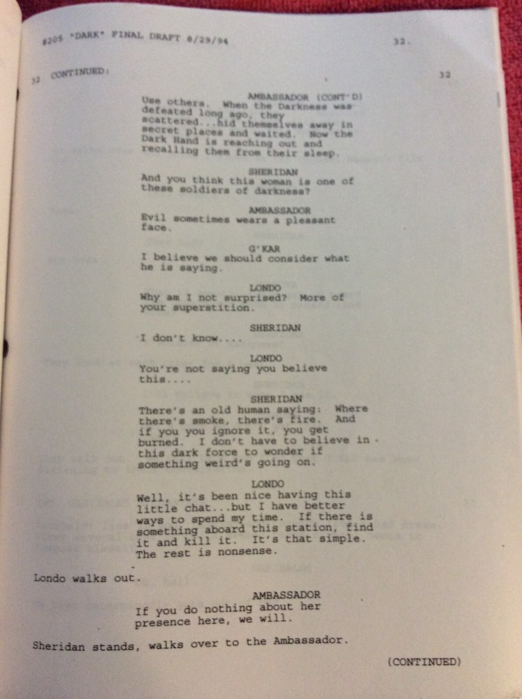ORIGINAL SCRIPT BABYLON 5 THE LONG DARK #205 BRUCE BOXLEITNER JERRY DOYLE
