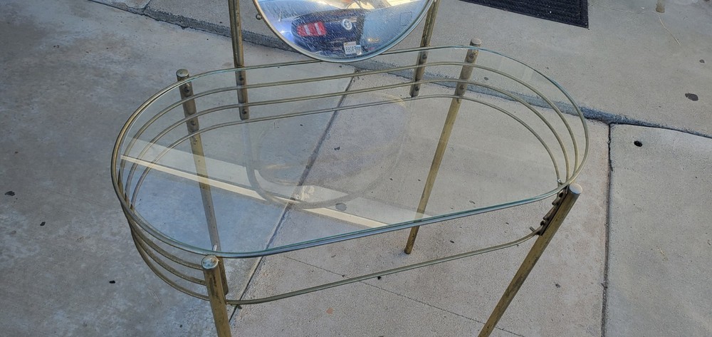 Vintage Mid Centry Brass Vanity Table With Glass Top