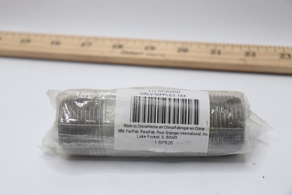Pipe Nipple Threaded on Both Ends Galvanized Steel 4" x 1" 6P826B