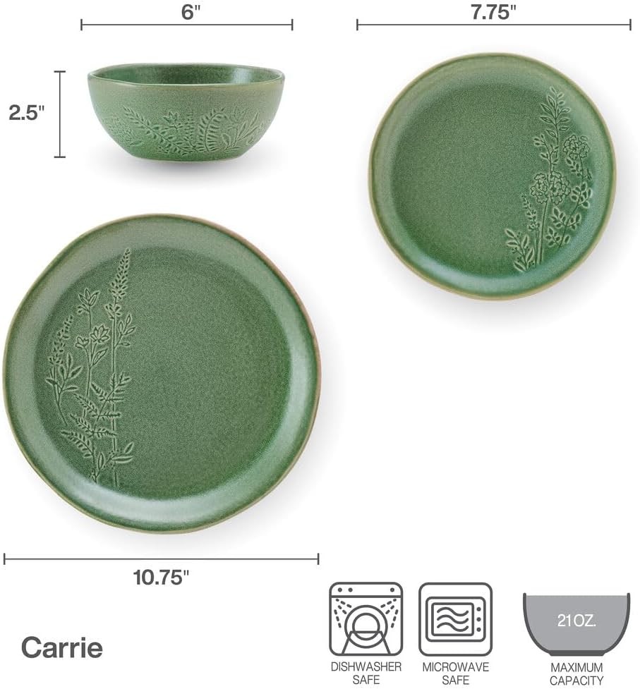 Carrie 12 Piece Dinnerware Set Service for 4 Green
