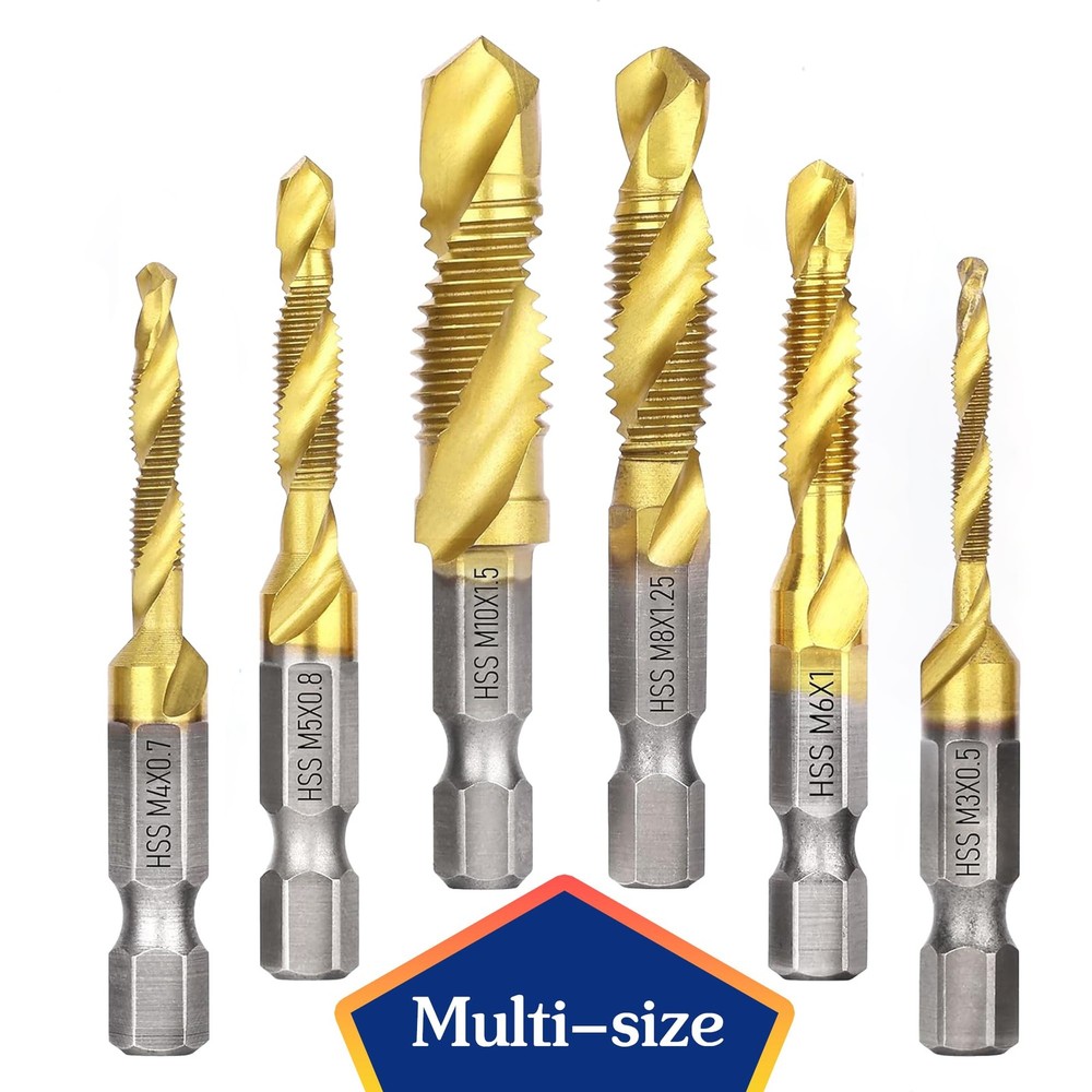 6 Pcs Drill Tap Set | Titanium Plated Combination Taps Bit | M3 M4...