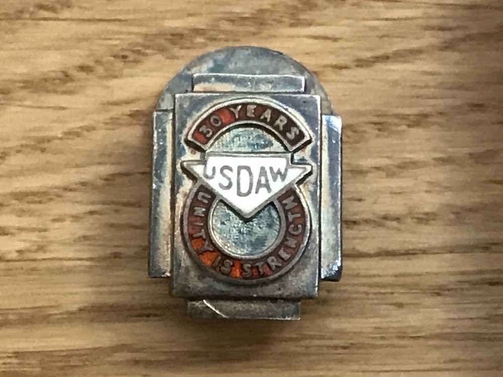 nice old 1966 dated solid silver USDAW union 30 year membership boxed