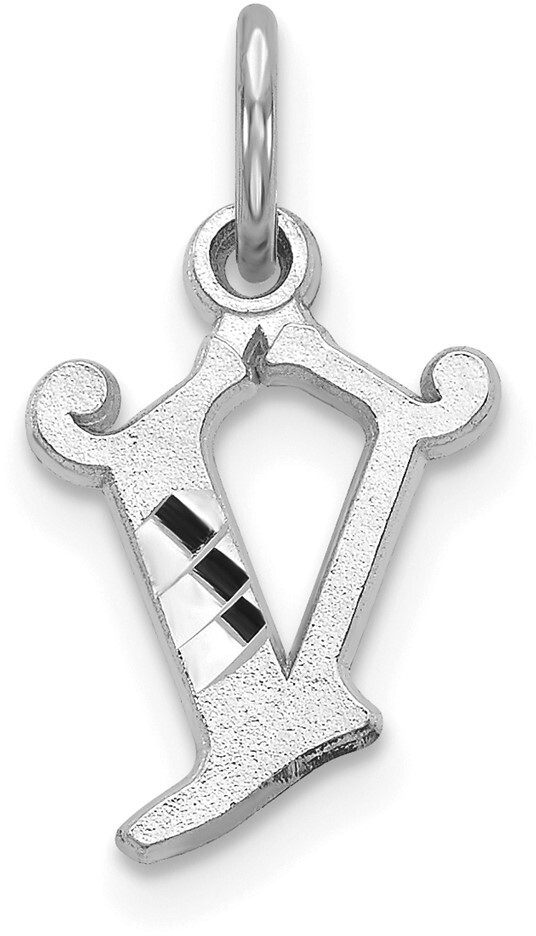 10K White Gold Diamond-cut Initial V Charm