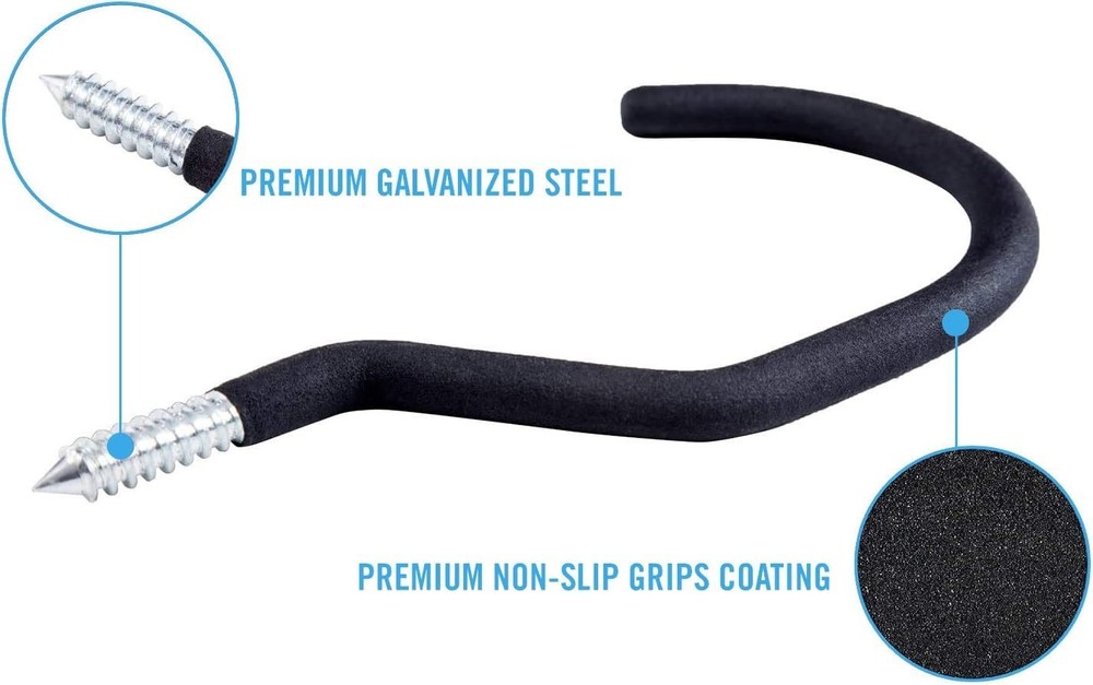 8-Pack Heavy-Duty Galvanized Bike Storage Hooks - Rubber Coated for Ceiling Use