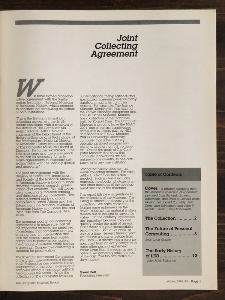 The Computer Museum Report - Winter 1987/88 - Volume 21