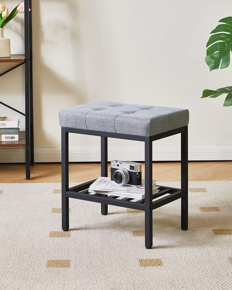 IBUYKE Rectangular Makeup Stool with Adjustable Feet and Storage Space, Footrest