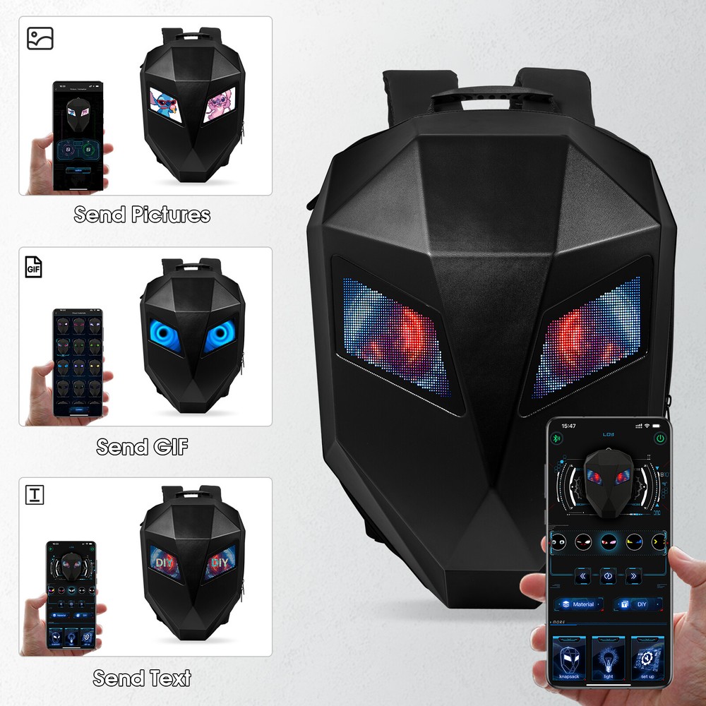 Motorcycle LED Knight Backpack Laptop Bag DIY programming Backpack 3D Waterproof