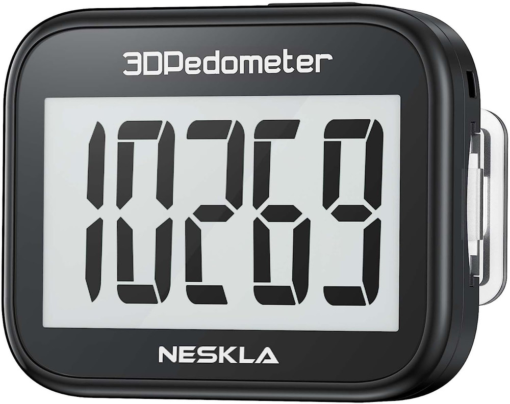 3D Pedometer Walking Step Tracker Large Display Clip Lanyard - Black