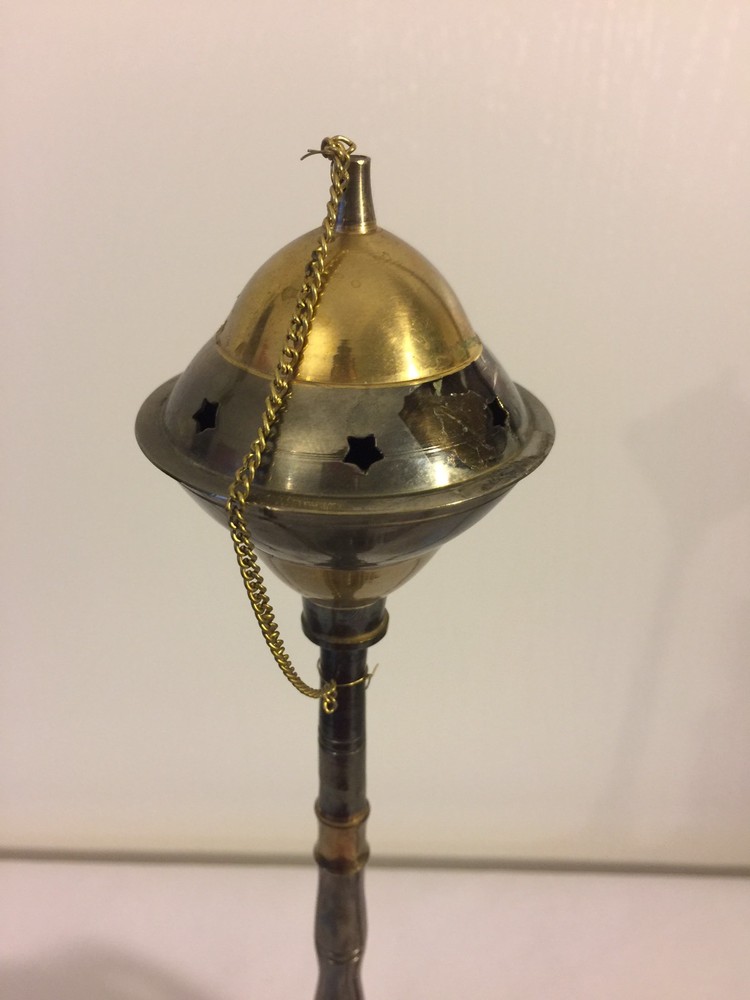 Antique Persian Middle Eastern Smoking Hookah Brass Cup And Chain Pipe