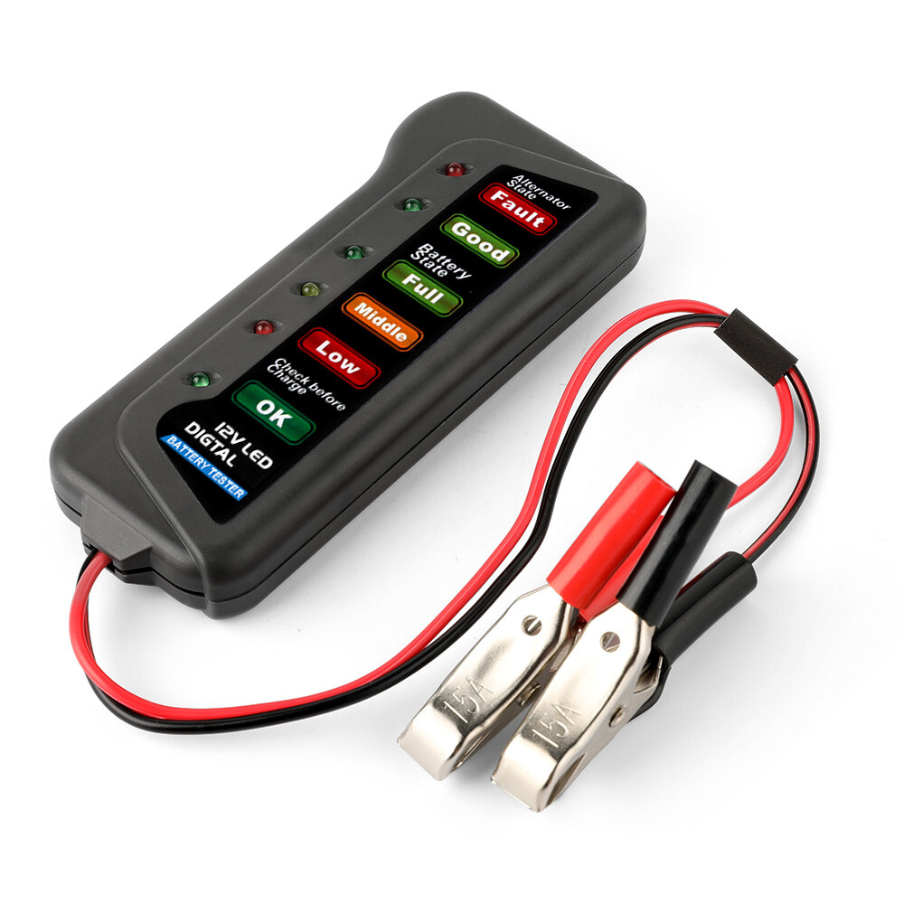 12V Car Battery Analyzer with Clamps & Light Indicators Digital Battery Tester