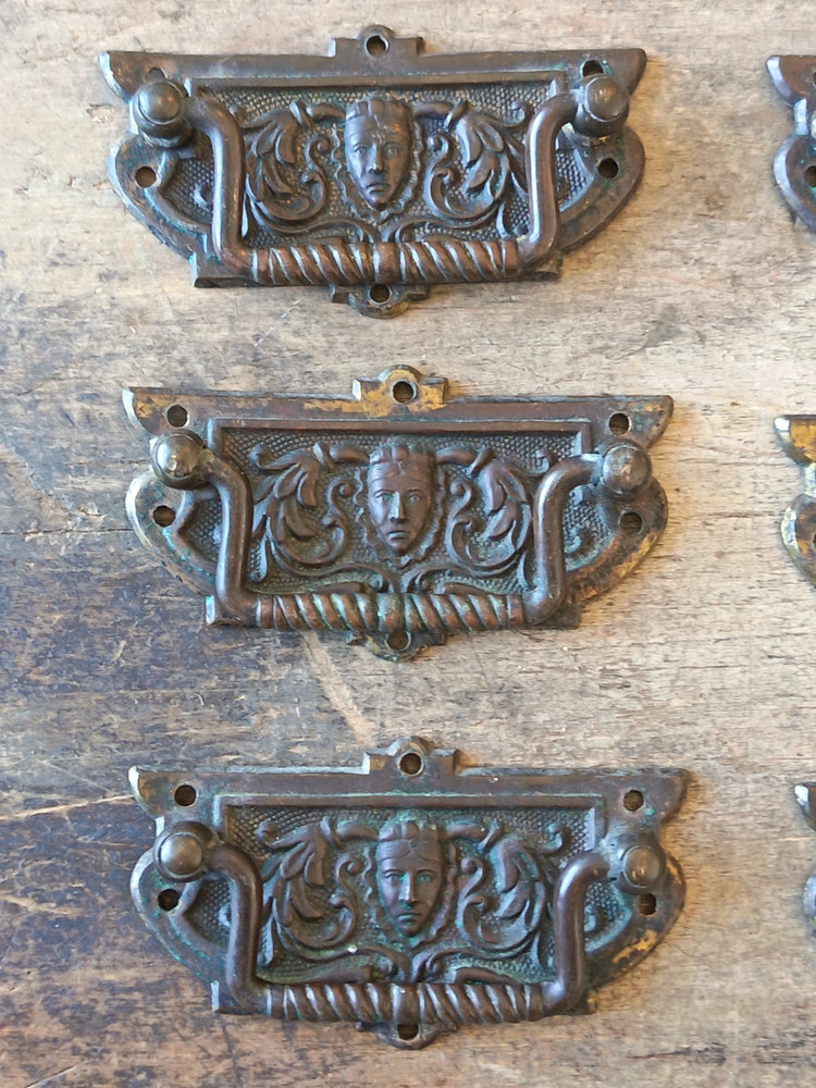 Antique Victorian Brass Drawer Handles Pulls Set