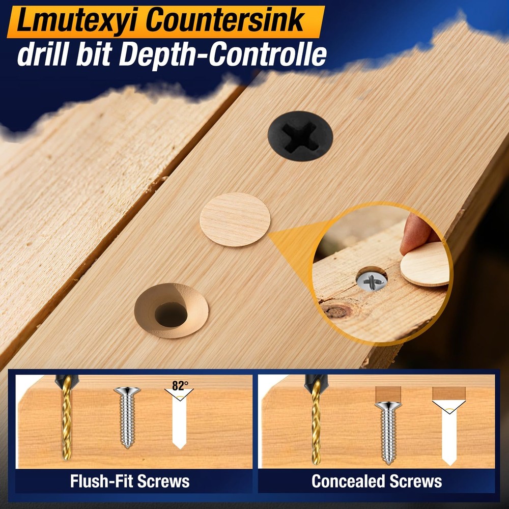 Lmutexyi Countersink Drill Bit Set, 11pcs Countersink Drill Bits#4, #6, #8, #...