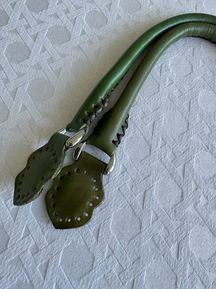Grayson E Rolled Leather Purse Handles Small Green NEW