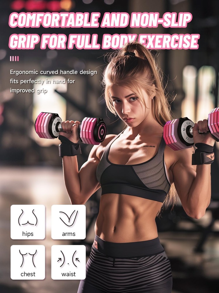 Adjustable Dumbbells Set 12.5LB Pair, 1-Sec Fast Adjustable 5 Free Weights, P...
