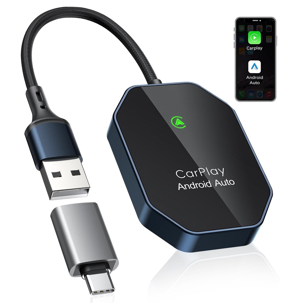 Wireless Carplay Adapter, 2 in 1 CarPlay & Android Auto Black
