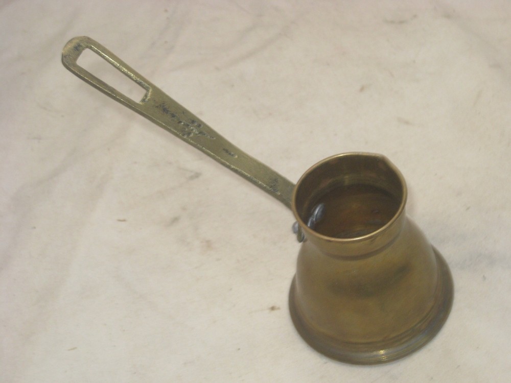 vintage brass Middle Eastern small handled pitcher cauldron pot jug container