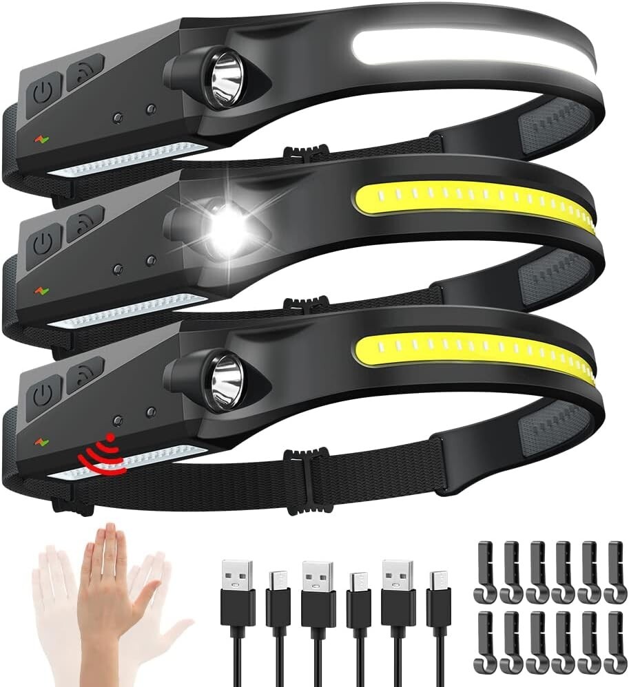 Versatile Camping Headlamp Set - 3 Rechargeable LED Lights with 5 Lighting Modes