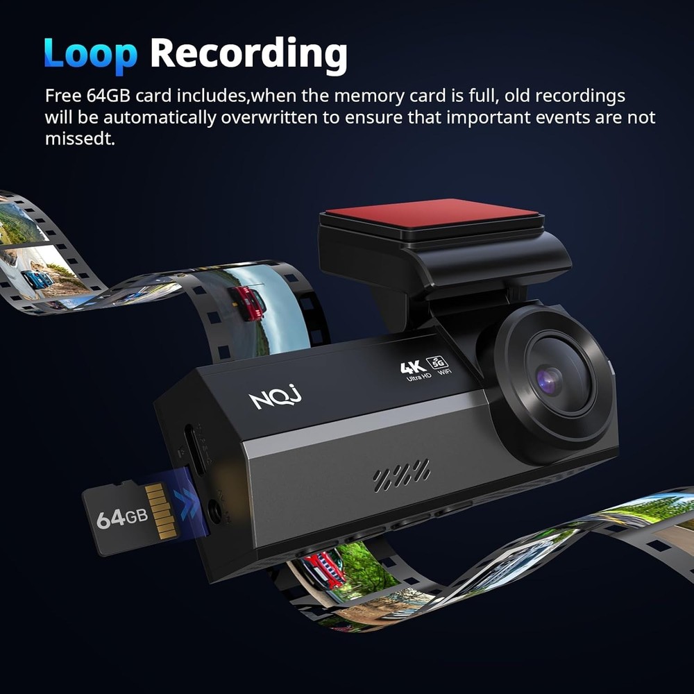 High-Resolution 4K Front & 2K Rear Dash Cam with G-Sensor & WiFi Technology