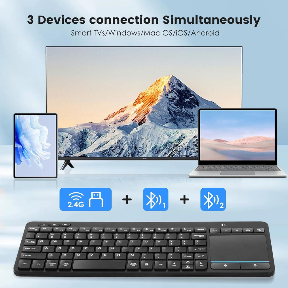 Multi-Device Wireless Bluetooth Keyboard with Touchpad-Wireless Keyboard with Mu