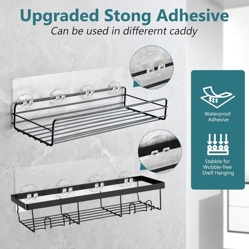 4 Pack Adhesive Replacement, Strong Shower Shelf Hooks for Corner