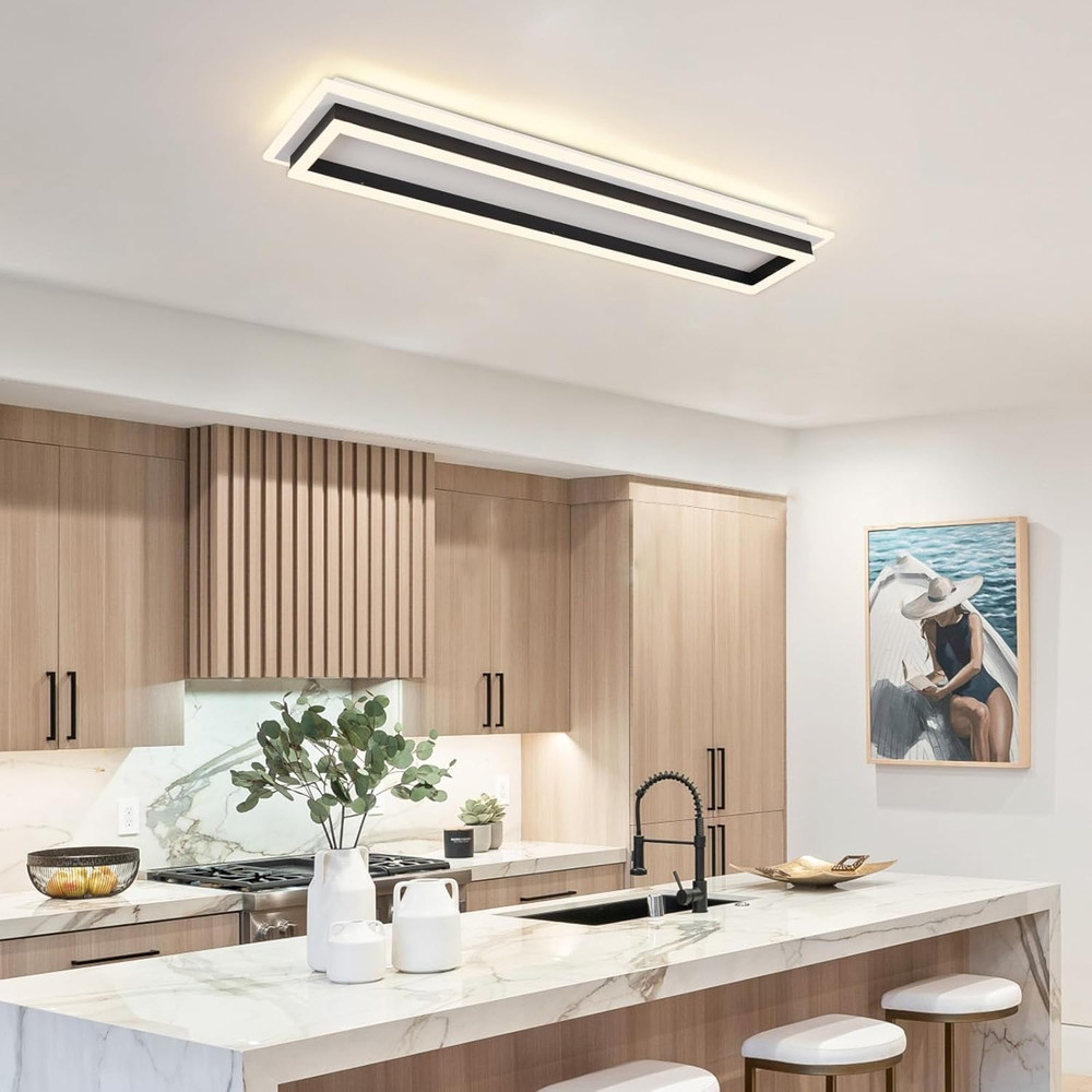 Dimmable LED Ceiling Light with Remote - Modern 31.5" Linear Flush Mount