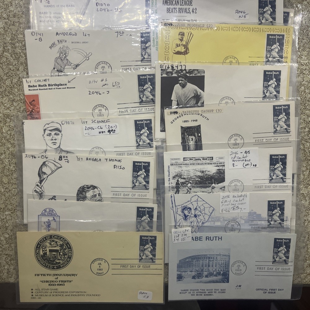 FDC 2046 Babe Ruth 67 Different Cachets RARE Postmarked Chicago And St. Vincent