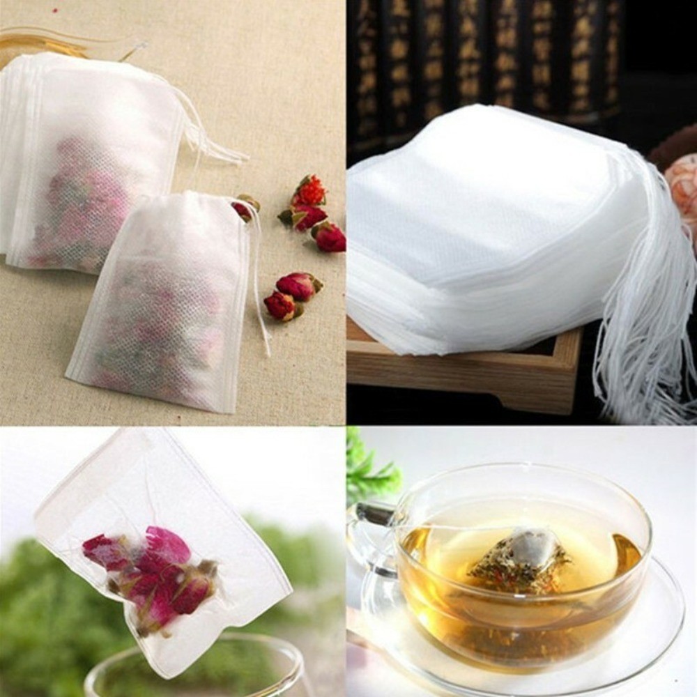 100pcs White / Drawstring Set Empty Reusable Bags Bath Soap Herbs-Tea 5.5*7cm