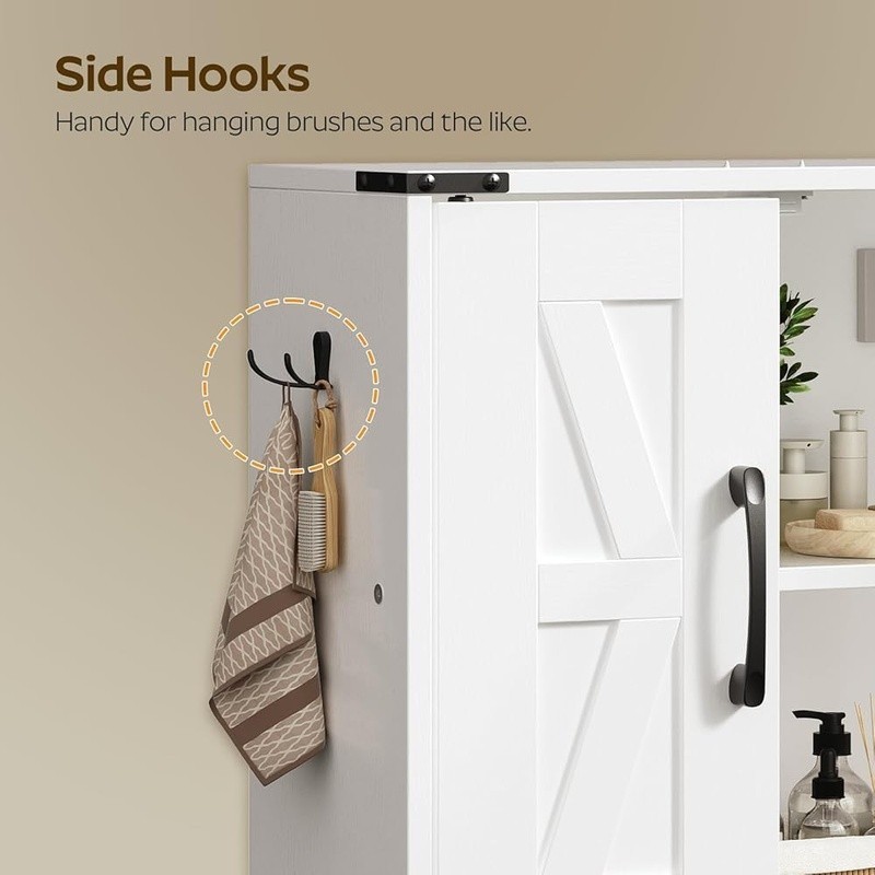 Wall Mounted Bathroom Storage Cabinet Adjustable Shelf Rustic Double Door Drawer