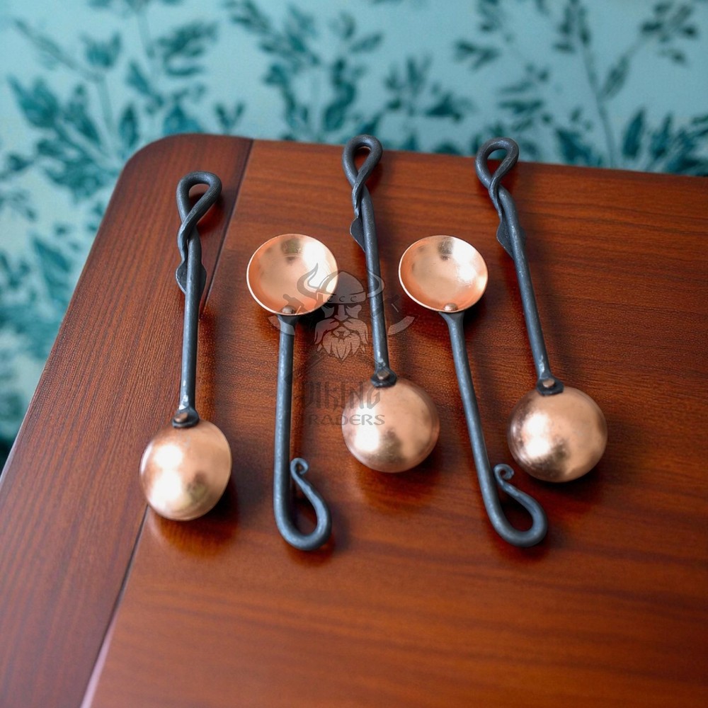 Hand Forged Copper Spoon with Iron Handle Rustic Medieval Kitchen Serving Spoon
