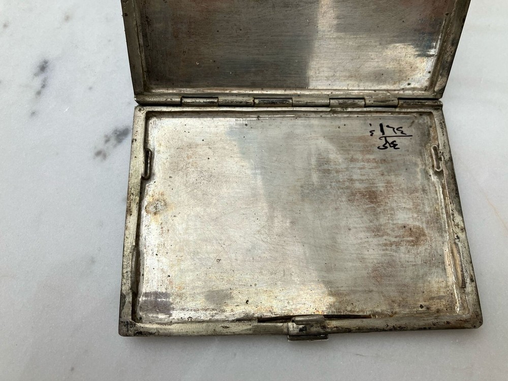 Antique Museum solid silver 84 Cigarette case box handmade needle Engraving