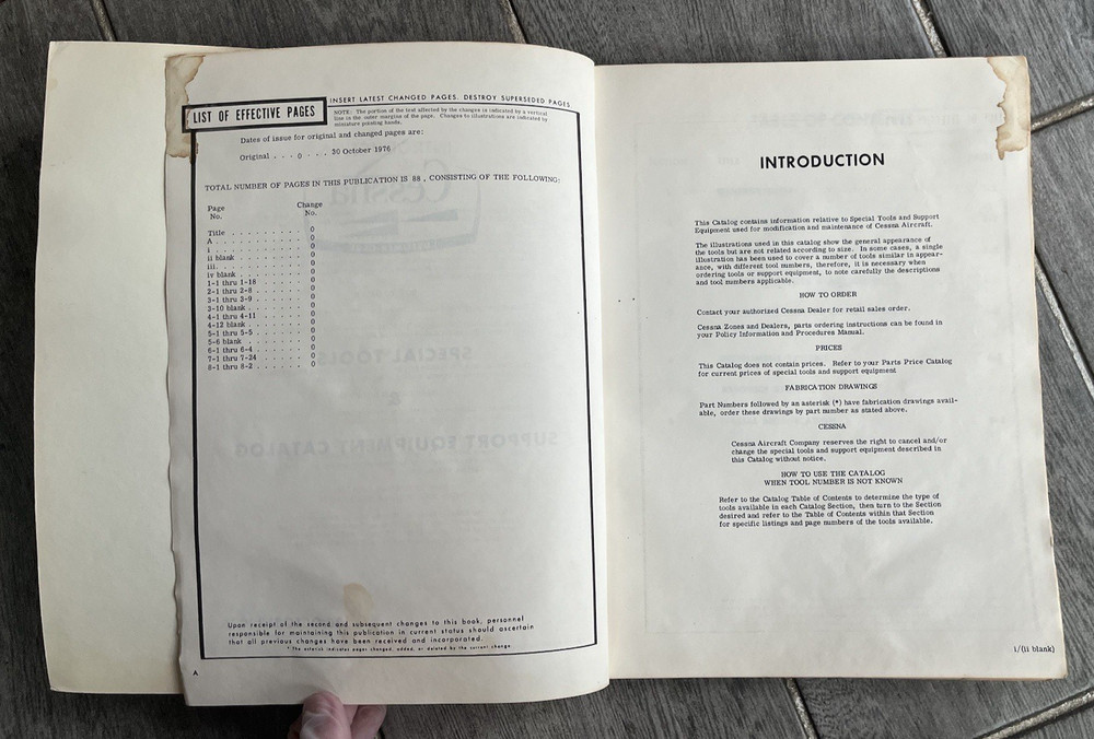Aviation Cessna Special Tools & Support Equipment Catalog 1976 Original