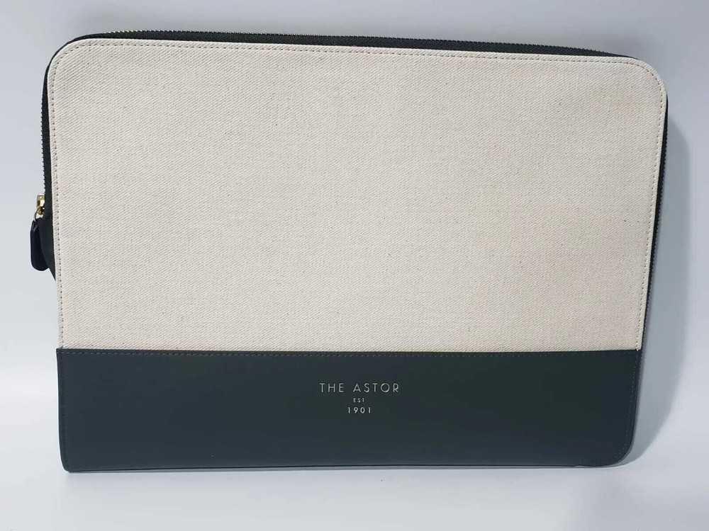 Leather Zippered Portfolio Document Case File Holder Organizer Bag