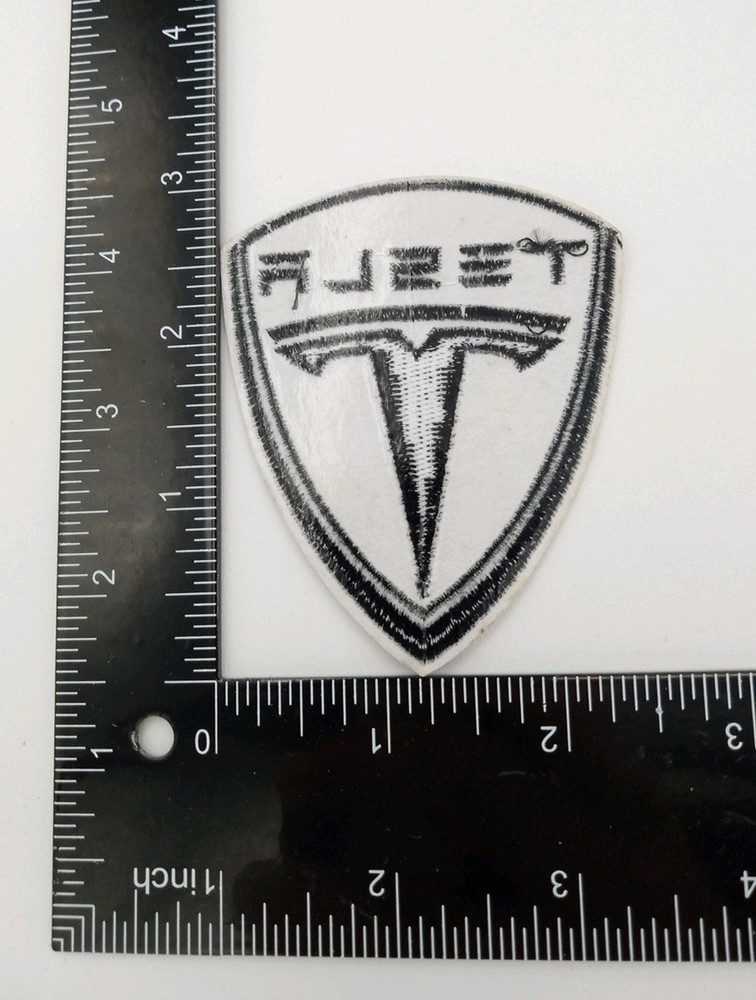 Tesla Shield Iron On Embroidered Black & White Patch