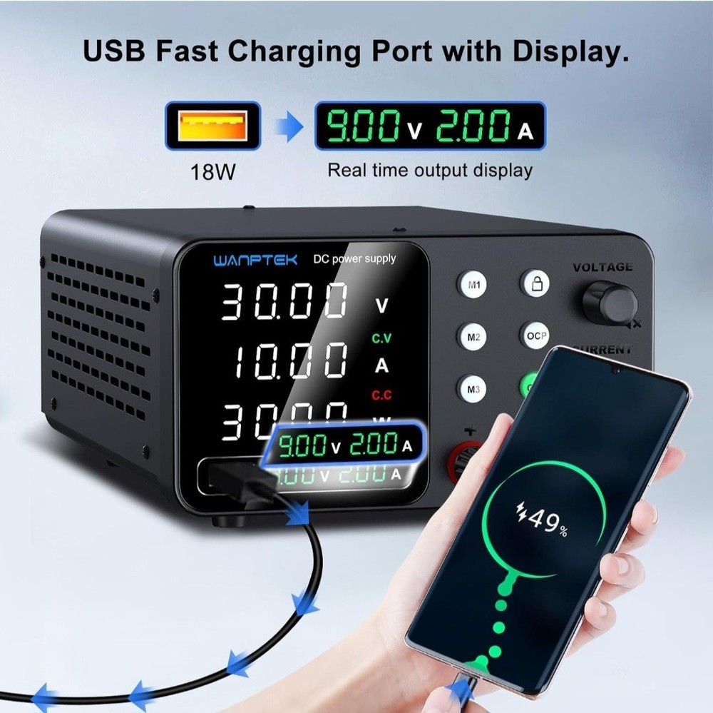 Best WANPTEK DC Bench Power Supply 30V 10A Regulated Variable Lab with Memory