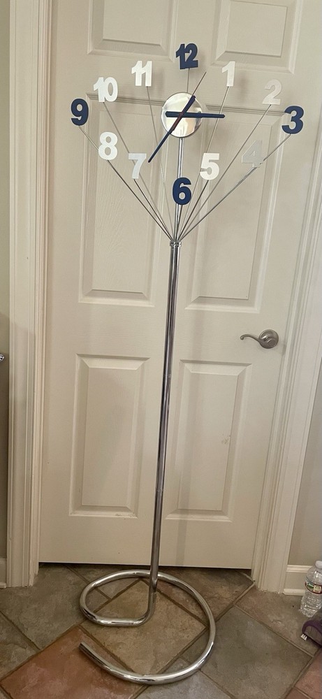 MCM Atomic Chrome Floor Clock Starburst Memphis Postmodern COMPLETE & WORKING