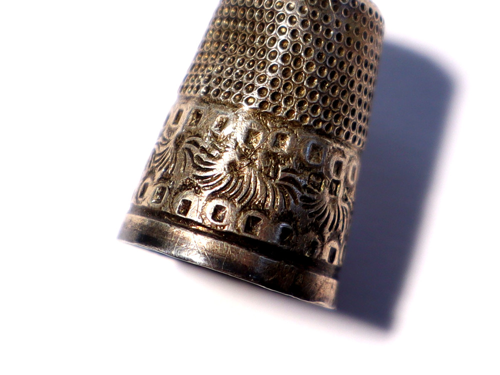 19thC THIMBLE Sterling Silver Half Floral Engraved & Punched #TH8