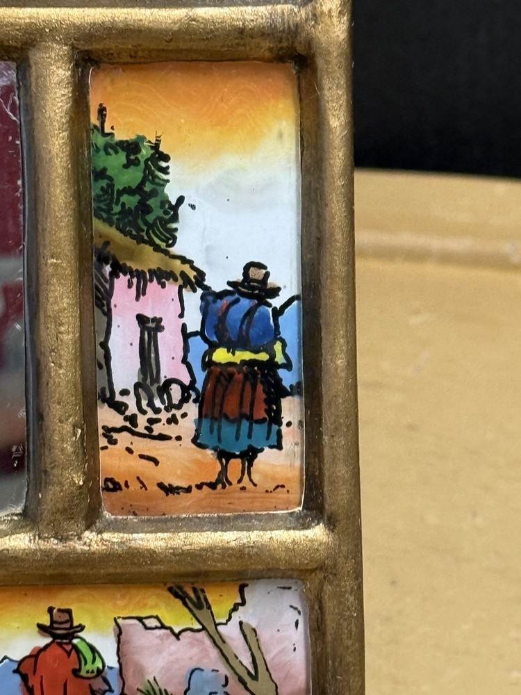 Vintage Reverse Hand Painted Mirror Folk Art Wall Decor. Peru