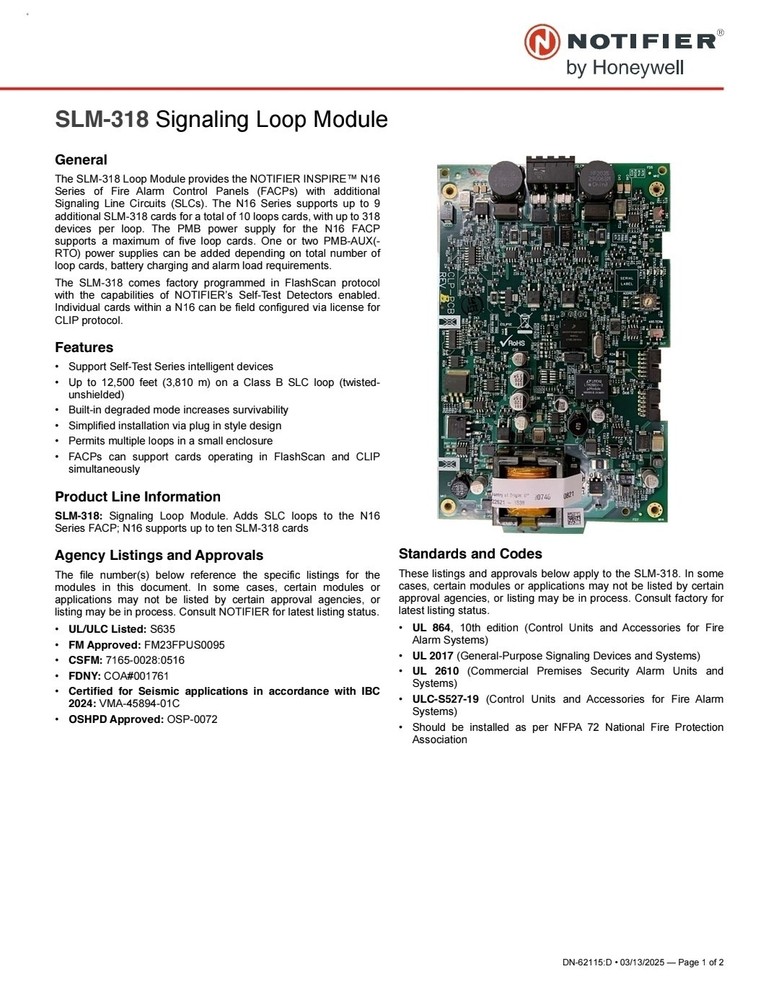 NOTIFIER SLM-318 SIGNALING LOOP MODULE - BRAND NEW - 9 AVAILABLE