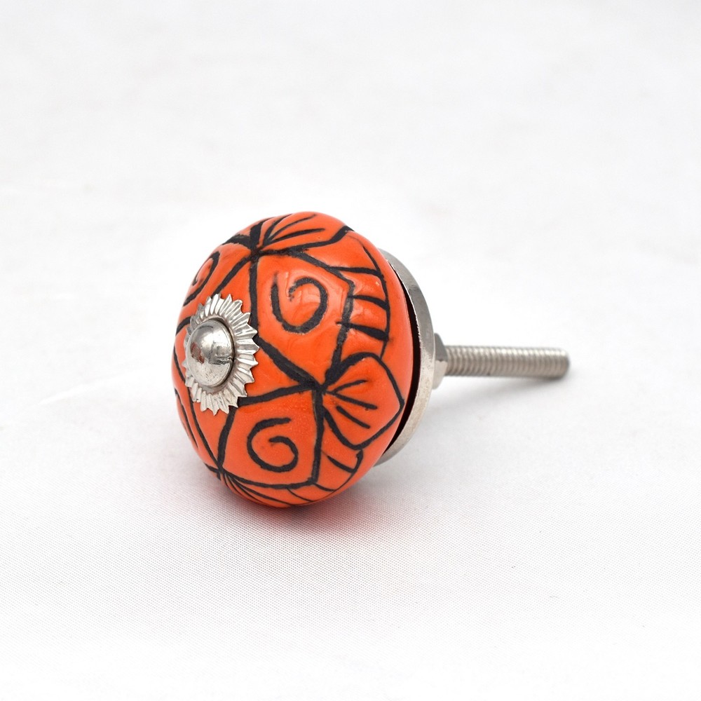 Emboss Orange Color Ceramic Knobs Handpainted Kitchen Cabinet Drawer Pulls