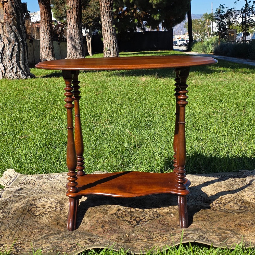 Antique Turned Bobbin Legs, 2 Tier, Parlor Side Table, Solid Wood