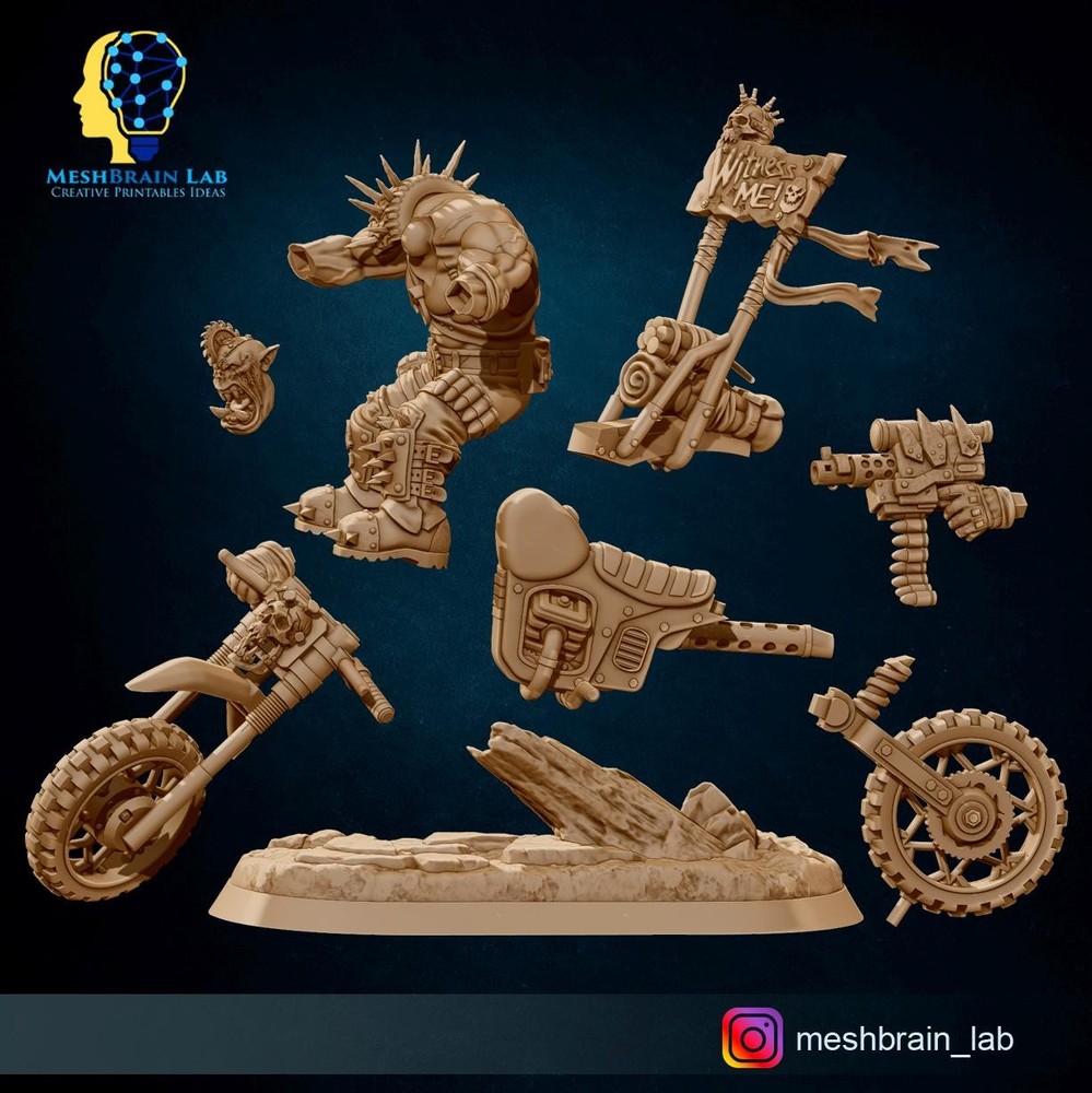3D Printed Wasteland Biker Orks by Meshbrain Labs