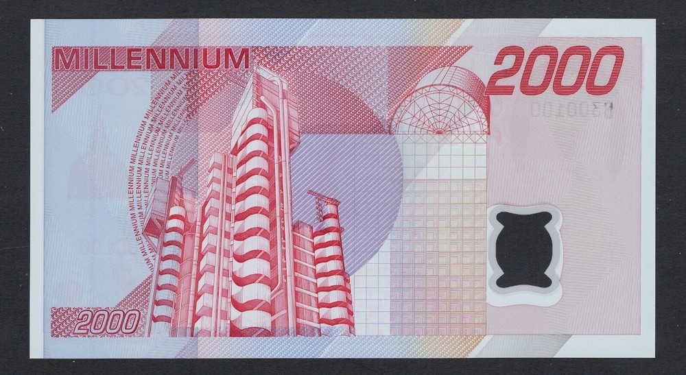 De La Rue, 2000 Units Sir Christopher Michael S/N300100 Polymer Test Note