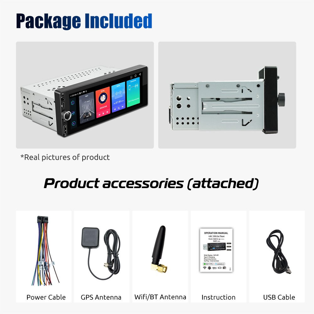 Single 1 Din 4+64G Android 14 Car Stereo IPS Touch Screen GPS USB Bluetooth AUX