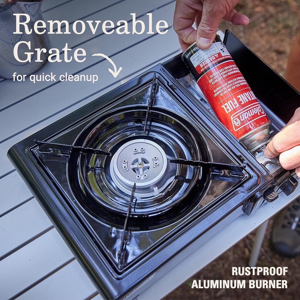 Adjustable 1-Burner Butane Camping Stove: Quick Start & Wind Shield for Cooking
