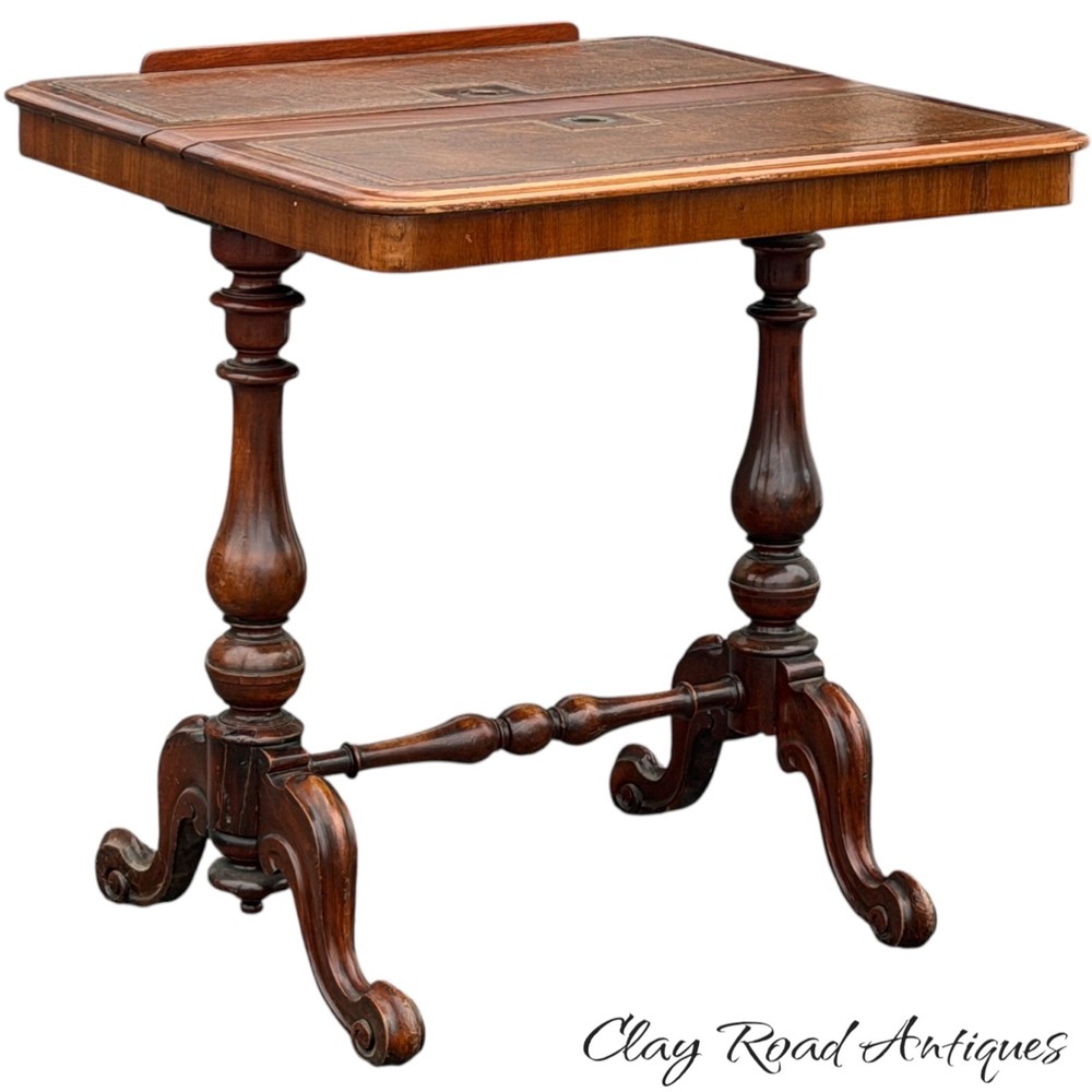Antique Regency writing reading table combination drawing leather top 19th