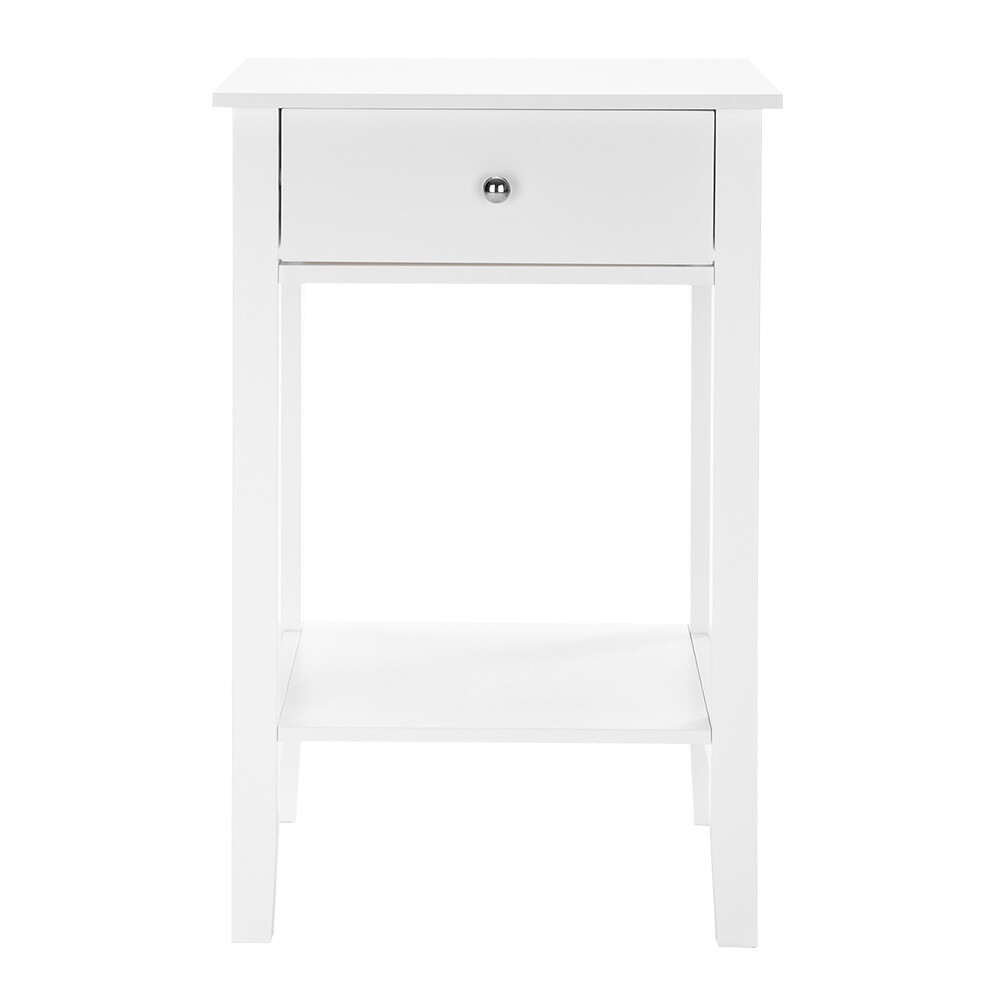 AUTOFOREVER White Paint Pull Ring Handle Single Drawer Bedside Table