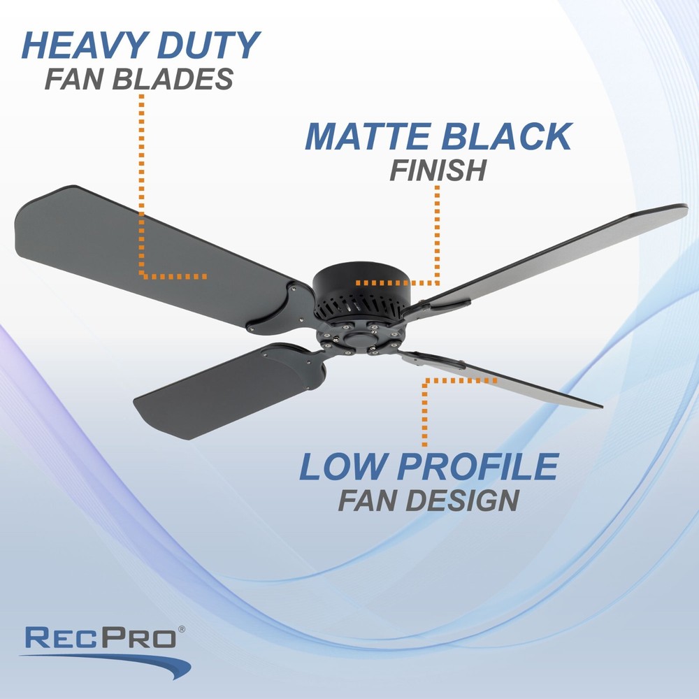 RecPro RV 12V Ceiling Fan | 4-Blade | 4-Speed | Near Silent Operation